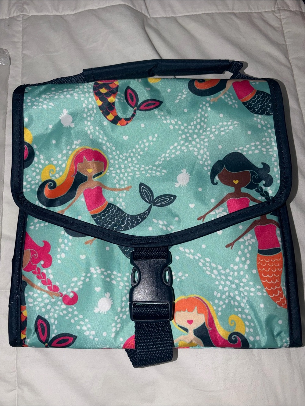 thirty-one Kids Lunch Bag Teal with Pink, Orange and Navy Mermaid Print